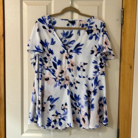 EUC Torrid White, Blue & Pink Floral Blouse - Picture 7 of 13